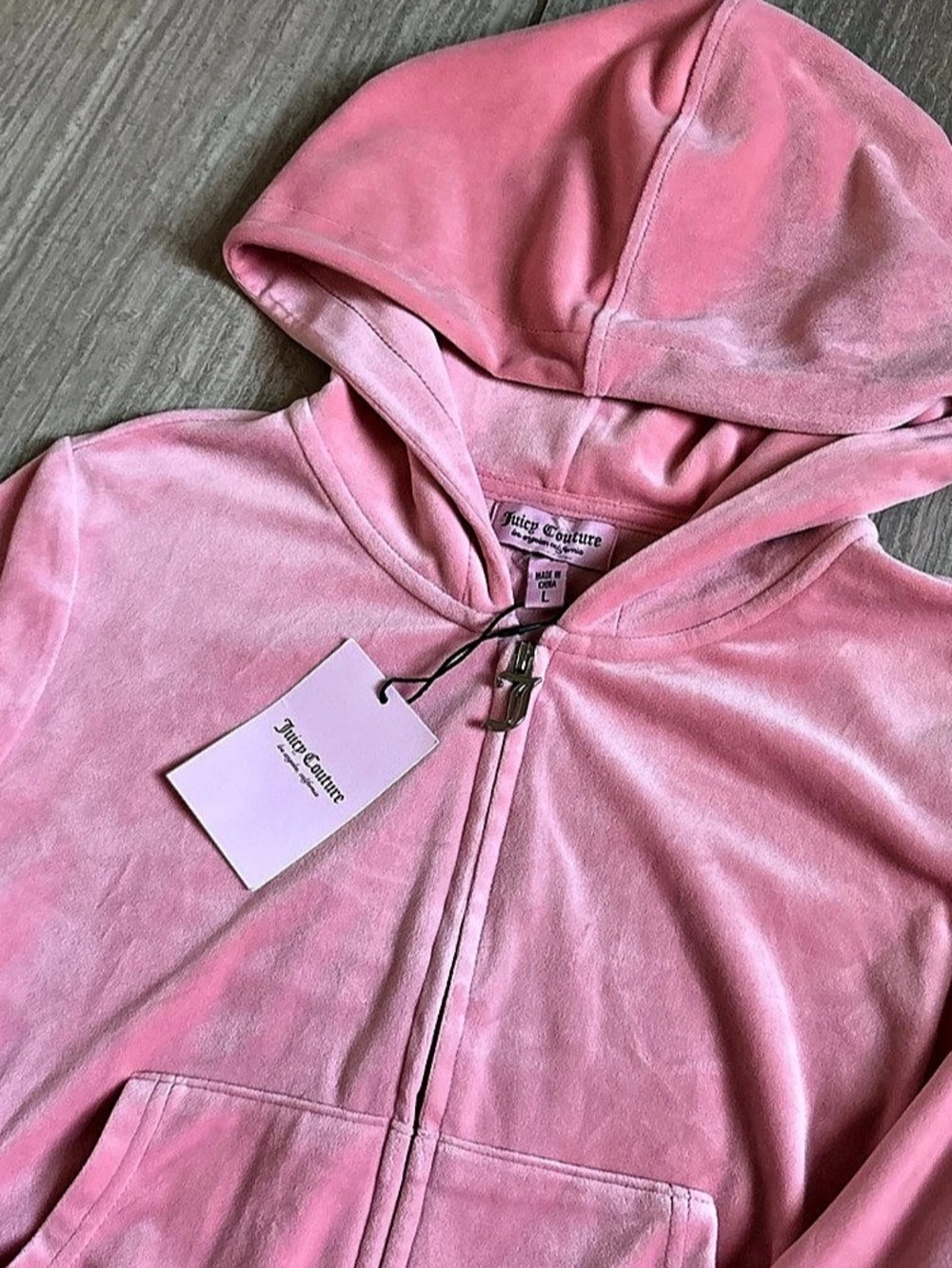 Juicy Couture Bling Velour Track Hoodie Pink Large